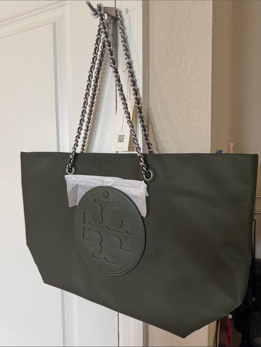 Tory Burch Olive Green Logo Chain-Handle Tote